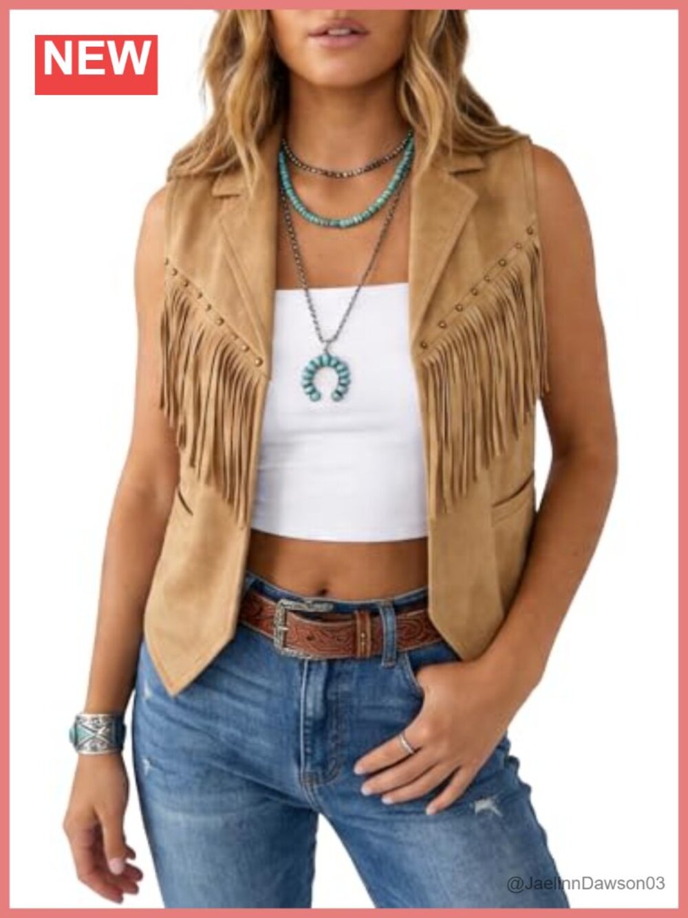Faux Suede Tassel Fringe Vest Studded Lapel Sleeveless Hippie Cowgirl